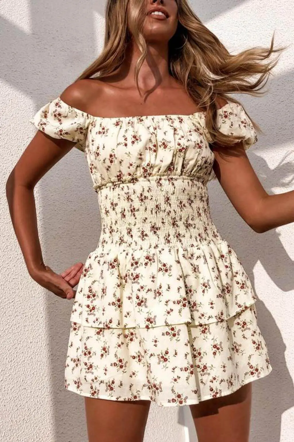 Floral White Off-shoulder Spring Dress