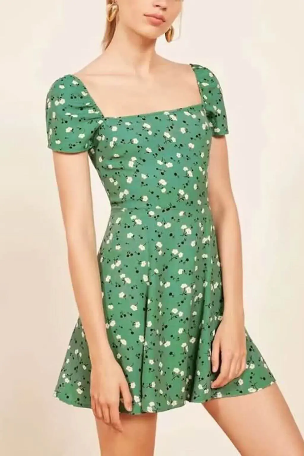 Printed Green Mini Dress