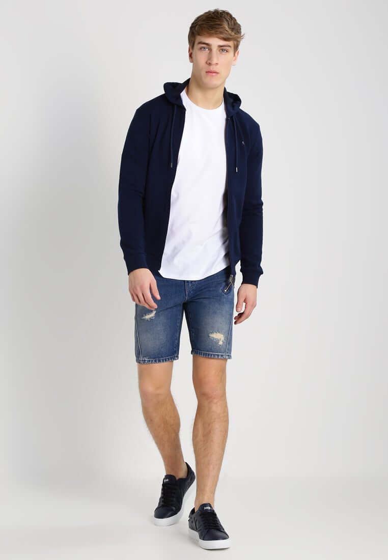 men's denim shorts with jacket
