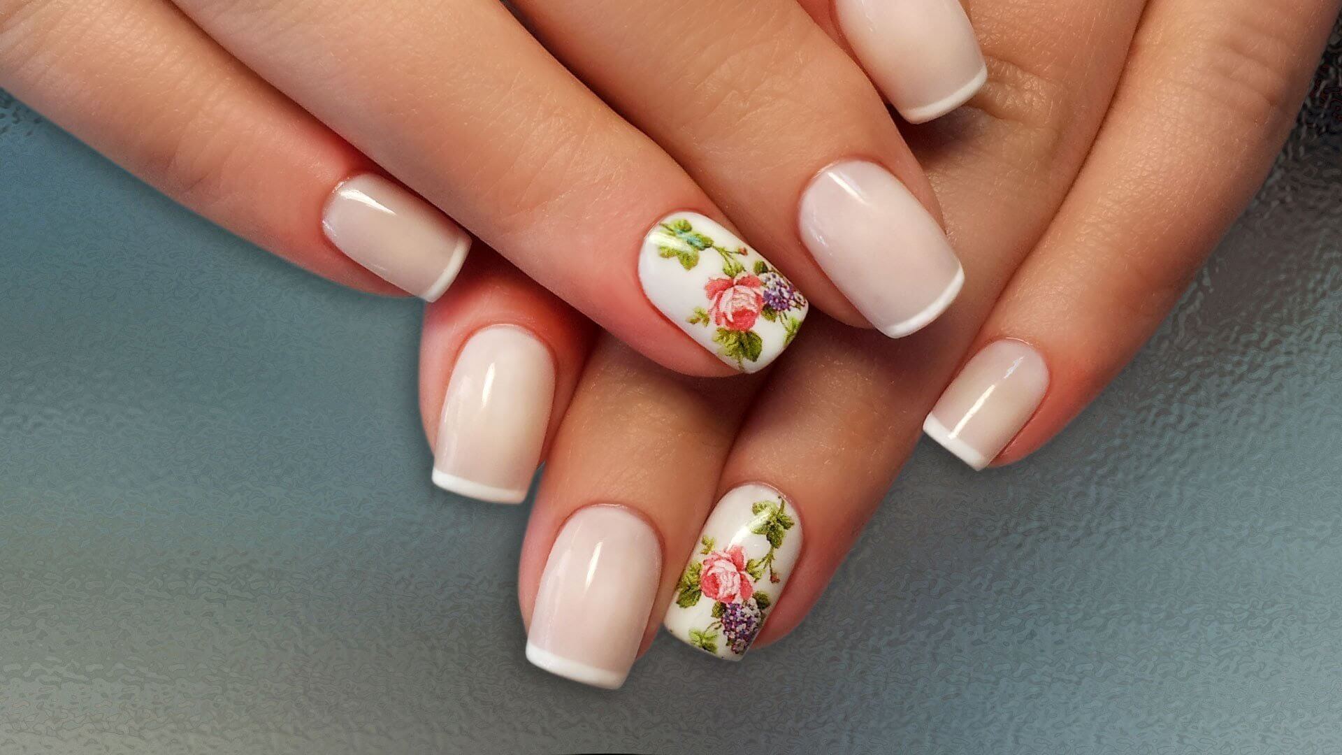 flower french nails designs