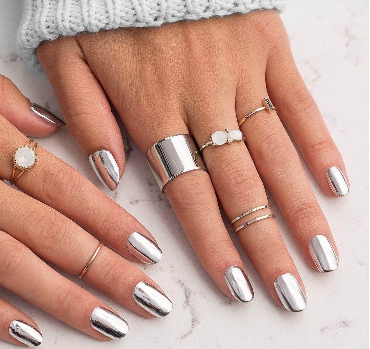 silver french nails designs