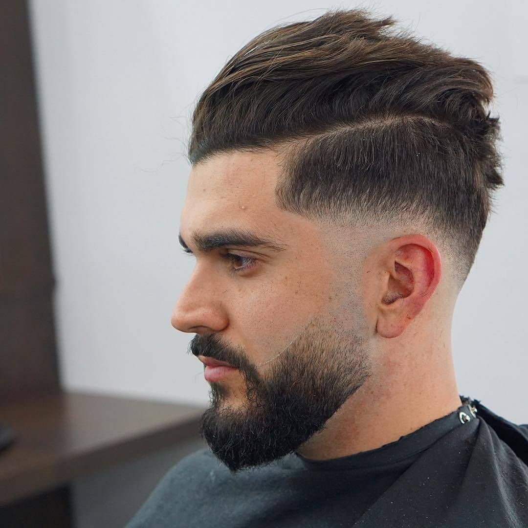 Skin Fades with Hard Part Pompadour