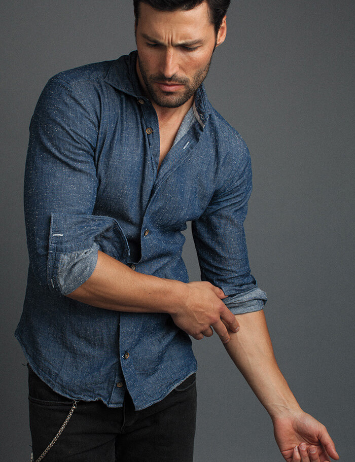 male model poses for photography