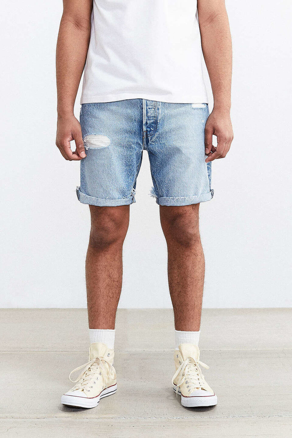 Denim Shorts With Light Colored Sneakers