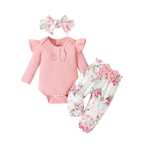 GDTOGRT Baby Girl Clothes Ruffle Romper and Floral Pants