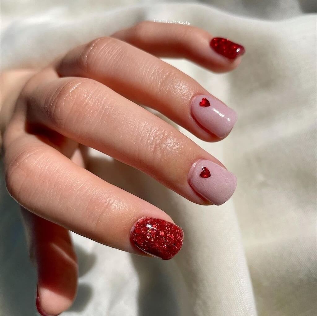 Creamy & Red Glittery: Nail Designs for Short Nails