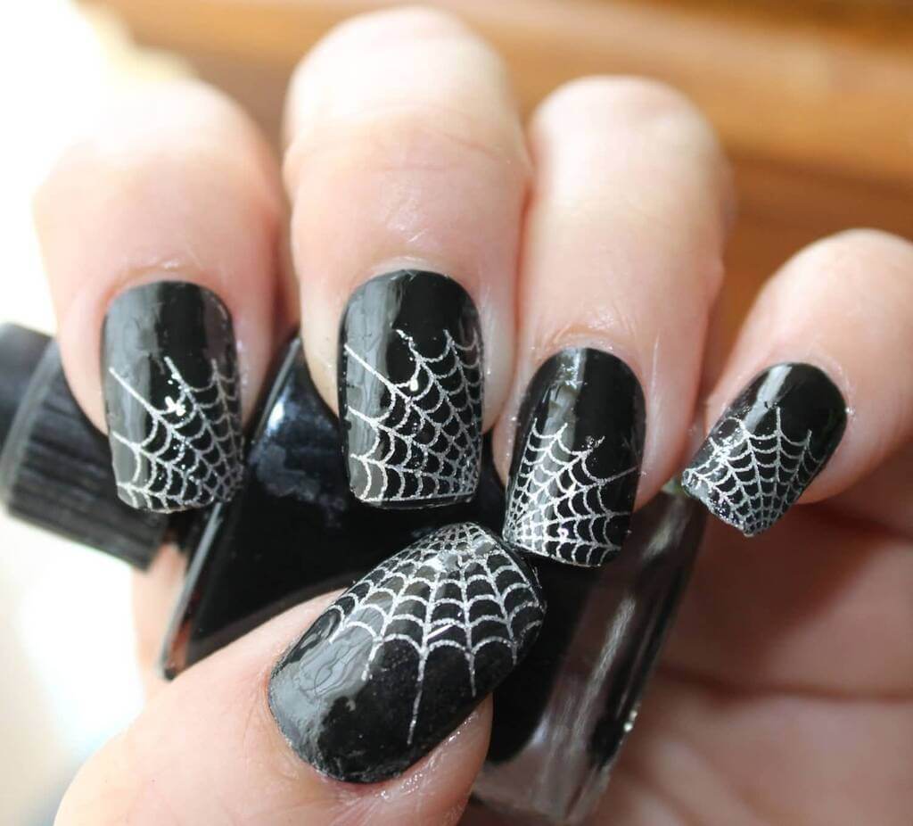 silver and black nail designs