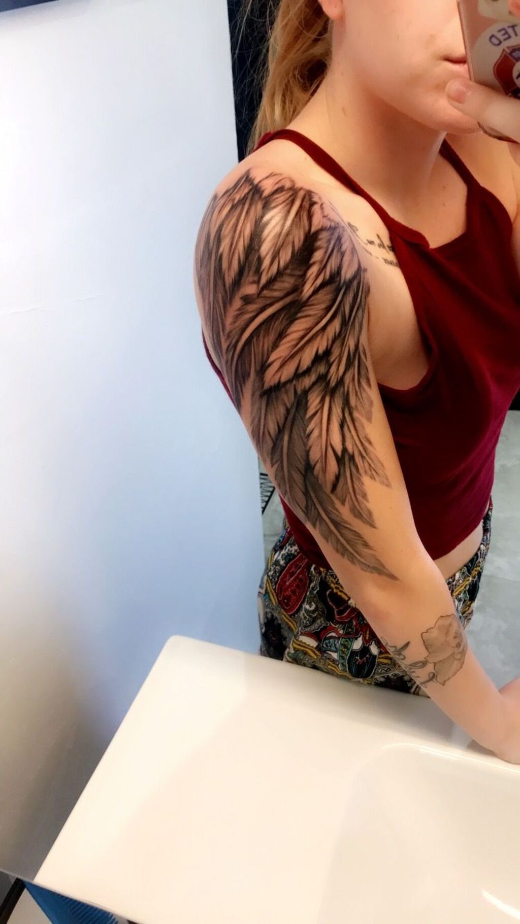 Feathers Female Half Sleeve Tattoo 