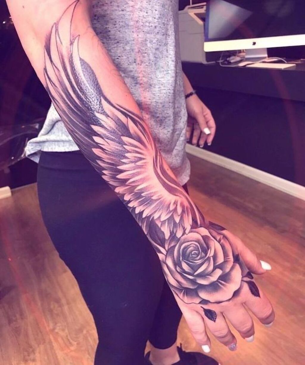 Angel Wings Arm Tattoo  Cool forearm tattoos Wing tattoo men Forearm  tattoo men