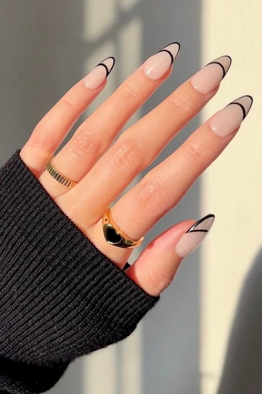 Black Tip Almond Nails