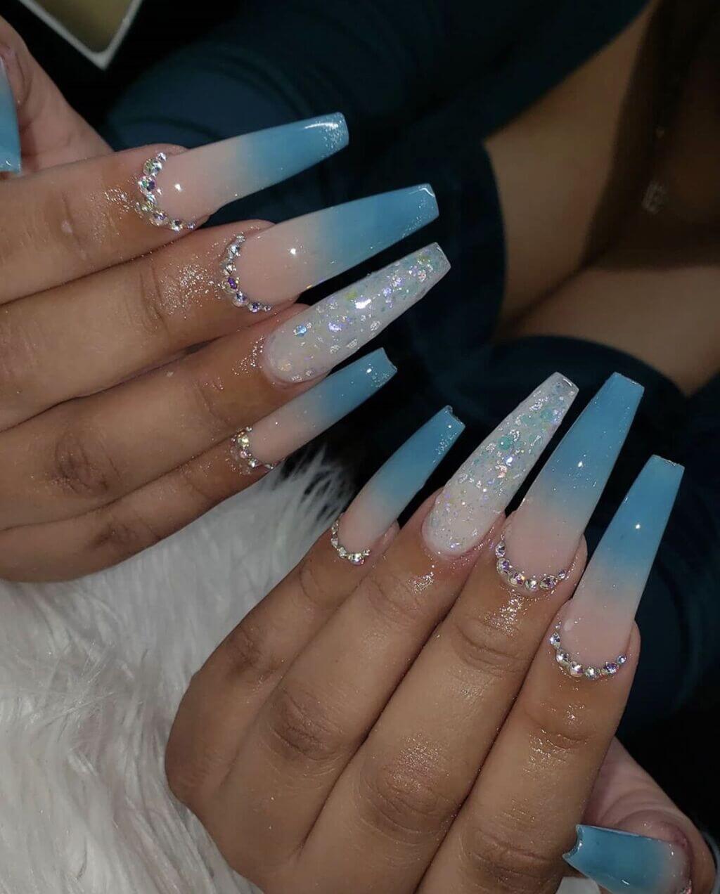 baby blue nail designs with rhinestones