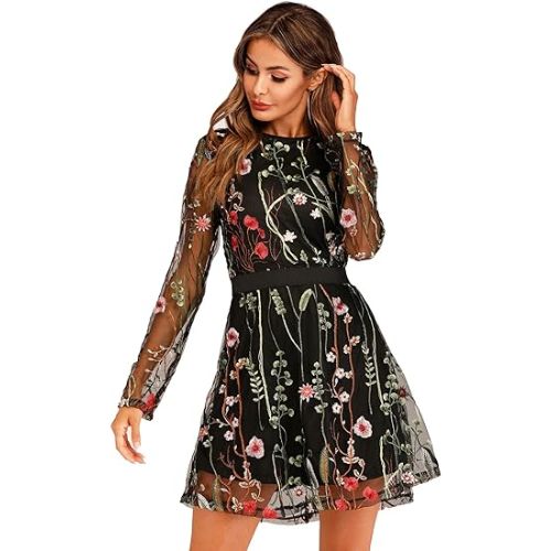 Floral Embroidery Mesh Wedding Guest Dresses