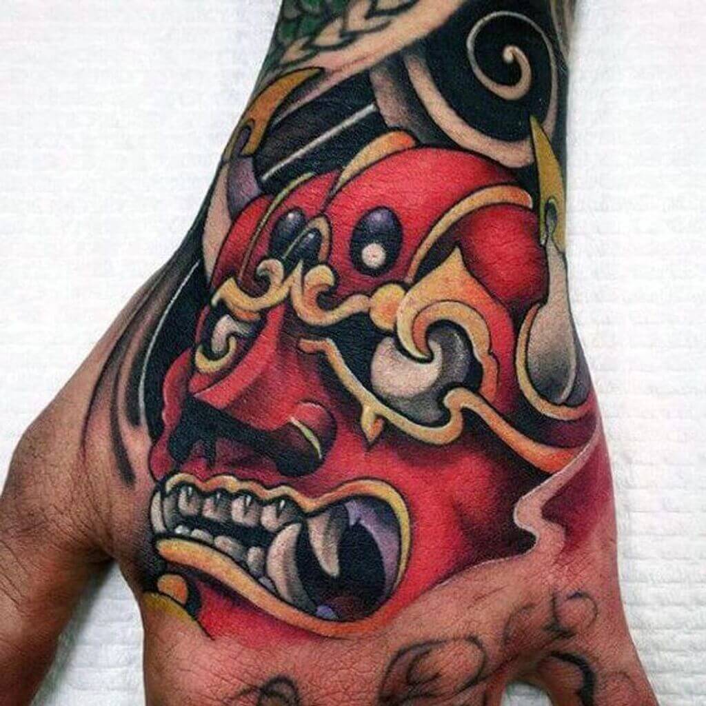Oni Mask Tattoo on Hand