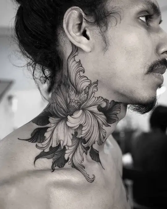 neck flower tattoo - Black & White Ink | Facebook
