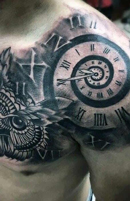 Clock Shoulder Tattoos for Men