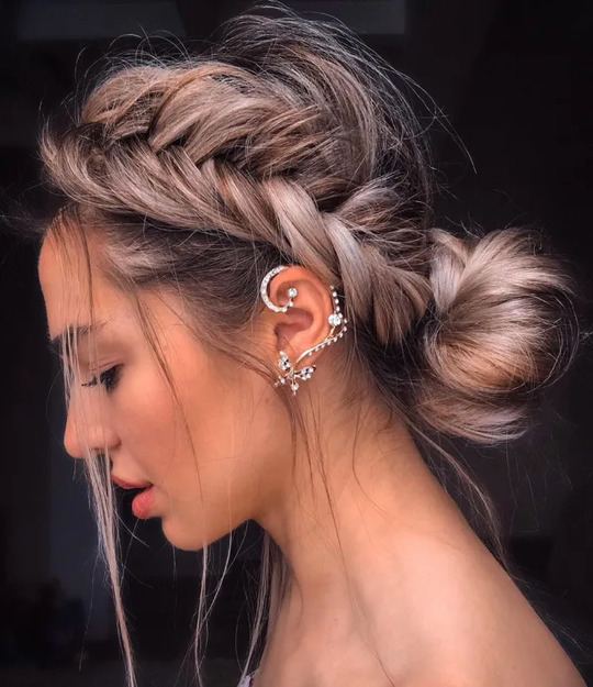 Side Fishtail to messy bun